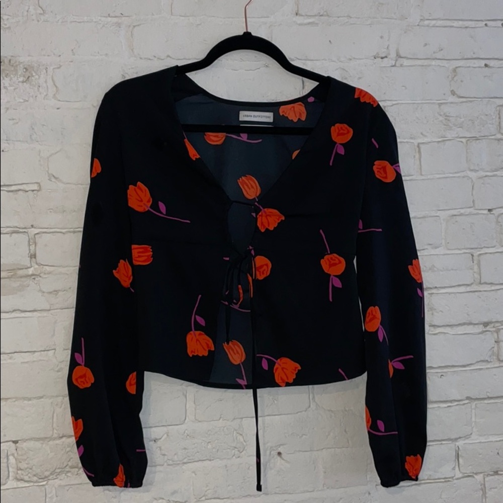 URBAN OUTFITTERS SHEER TIE FRONT BLOUSE